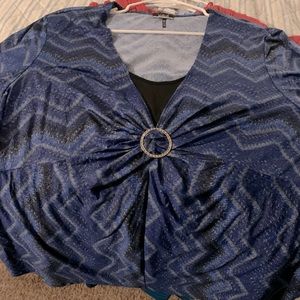 3/4 sleeve blouse, blue with shimmers